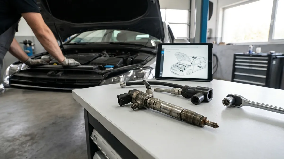 Illustration accompanying a comparison of DIY and shop injector replacement